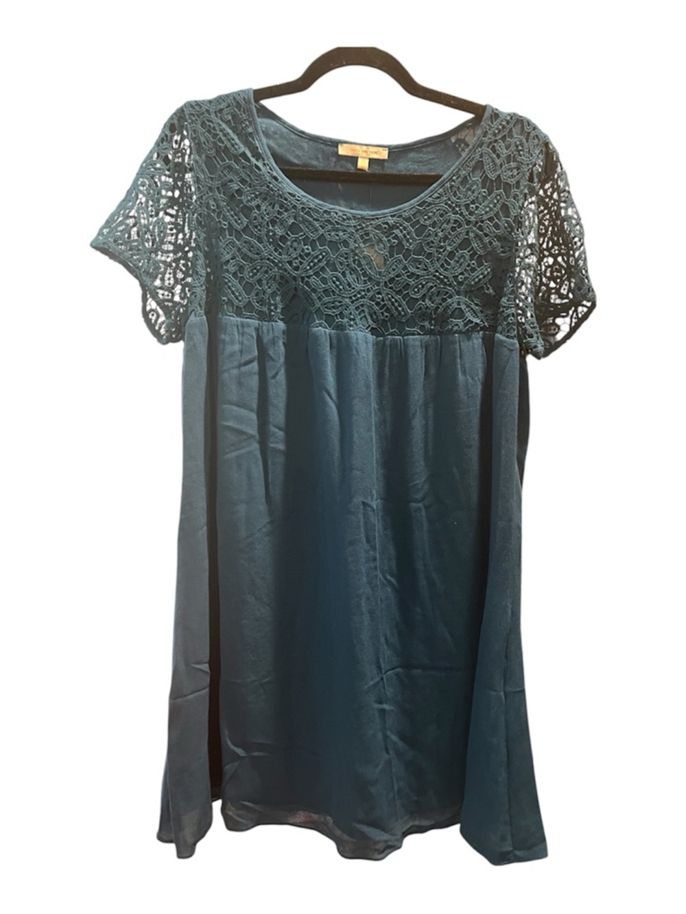 ANTHROPOLOGIE Skies Are Blue Teal Crochet Yoke Mini Dress